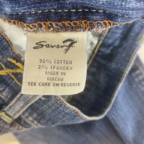 Seven7 Jeans Womens 28x29 Blue Denim Straight Faded Distressed Marbled Stretch - Picture 15 of 16